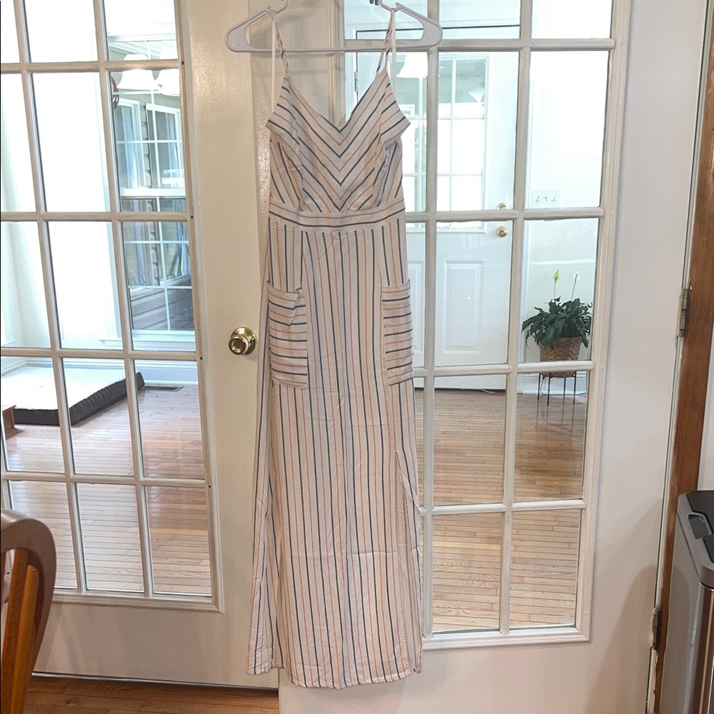 Monteau Cream and Blue Striped Maxi Dress